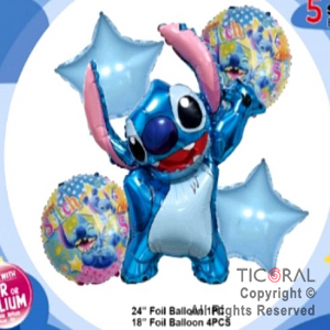 SET DE GLOBOS METALIZADO STITCH 5 UNIDADES X 1